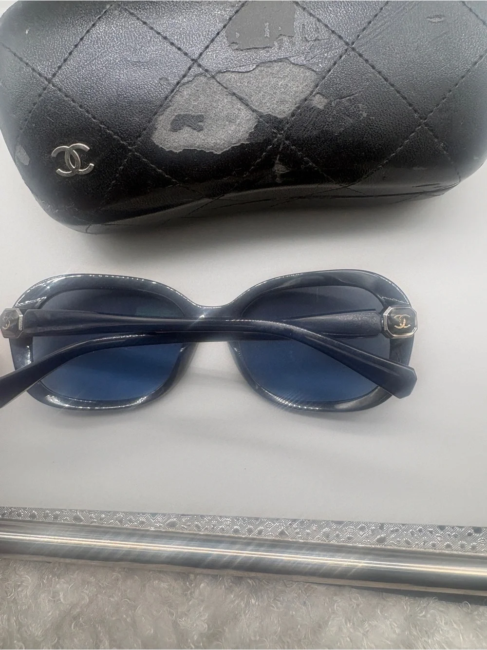 Chanel 5286-A Navy Blue Gradient Oversized Sunglasses With Case